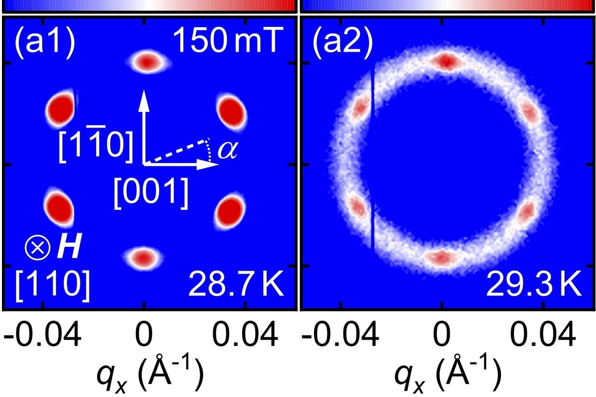Neutron scattering intensity of the skyrmion crystal close to the transition